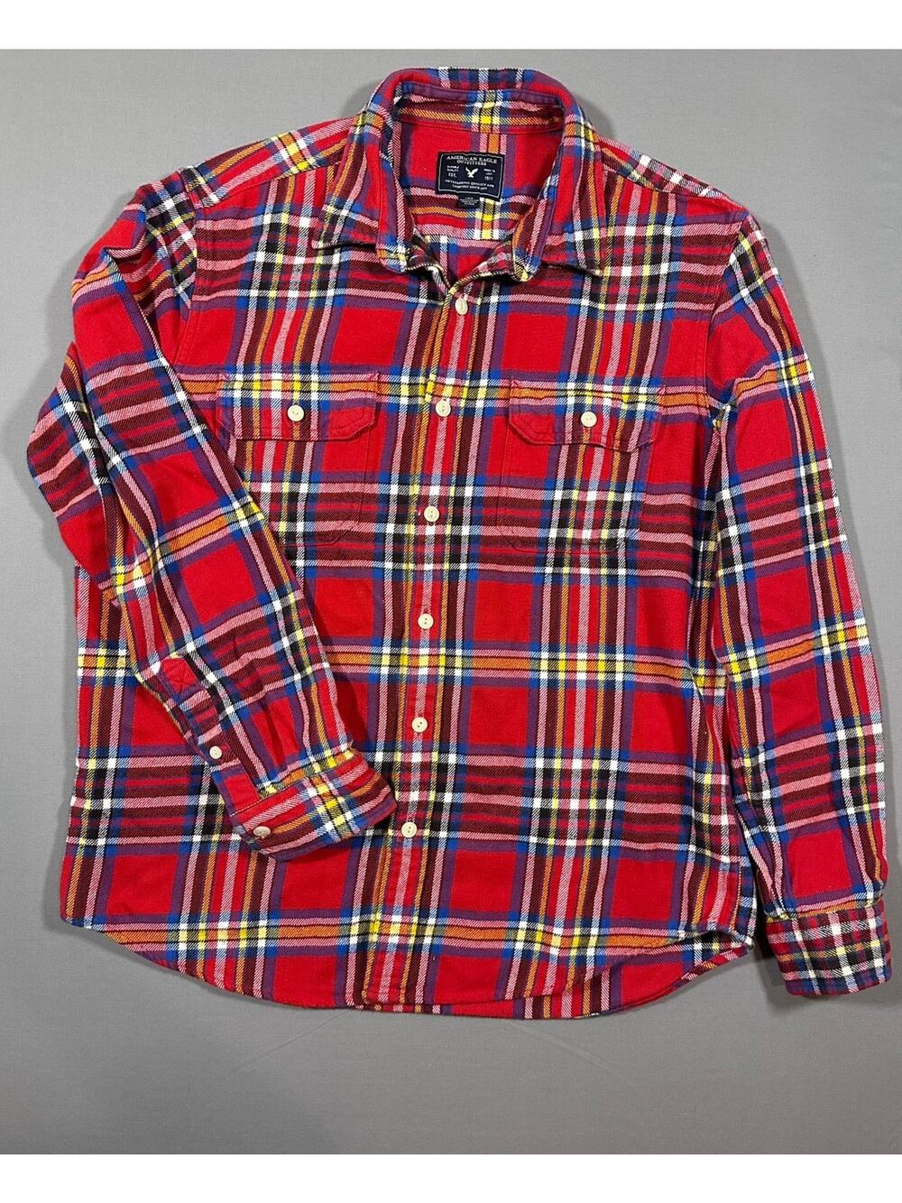Vintage American Eagle Flannel Long Sleeve Button Front Shirt Men's L